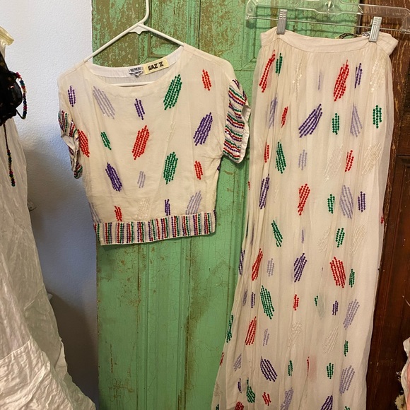 SAZ Dresses & Skirts - Vintage Colorful Patterned Sequined Maxi Skirt and Top